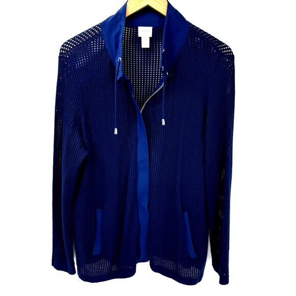 Chico's Zenergy Jacket Womens Large Blue Mesh Knit Coastal Full Zip + Pockets - Picture 1 of 9